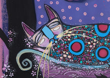 Original art for sale at UGallery.com | Catnap Under the Cherry Tree by Sara Rodighiero | $850 | mixed media artwork | 16.5' h x 11.7' w | thumbnail 4
