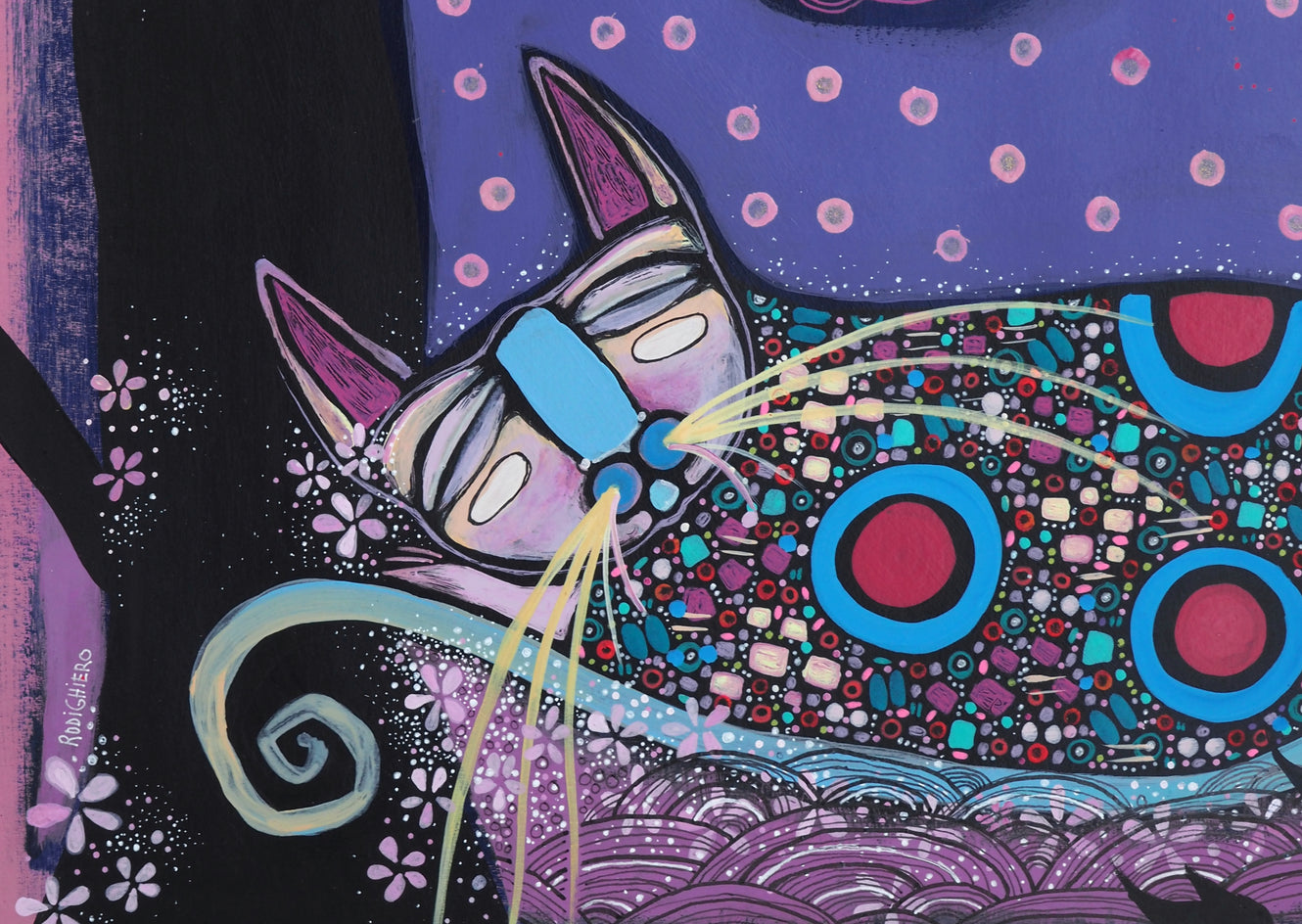 Catnap Under the Cherry Tree by Sara Rodighiero |  Closeup View of Artwork 