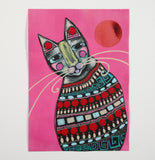 Original art for sale at UGallery.com | Cozy Fall Cat by Sara Rodighiero | $450 | acrylic painting | 8.3' h x 5.8' w | thumbnail 3