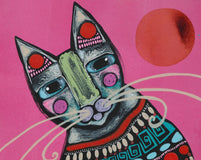 Original art for sale at UGallery.com | Cozy Fall Cat by Sara Rodighiero | $450 | acrylic painting | 8.3' h x 5.8' w | thumbnail 4