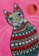 Original art for sale at UGallery.com | Cozy Fall Cat by Sara Rodighiero | $450 | acrylic painting | 8.3' h x 5.8' w | thumbnail 1