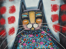 Original art for sale at UGallery.com | Gatto N.1 / 2025 by Sara Rodighiero | $1,325 | mixed media artwork | 23.4' h x 16.5' w | thumbnail 4