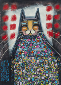 mixed media artwork by Sara Rodighiero titled Gatto N.1 / 2025