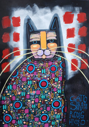 Original art for sale at UGallery.com | Gatto N.2 by Sara Rodighiero | $1,325 | mixed media artwork | 23.4' h x 16.5' w