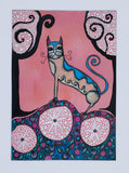 Original art for sale at UGallery.com | Happy Spring Cat by Sara Rodighiero | $675 | mixed media artwork | 11.7' h x 8.3' w | thumbnail 3