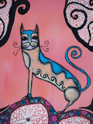 Happy Spring Cat by Sara Rodighiero |   Closeup View of Artwork 