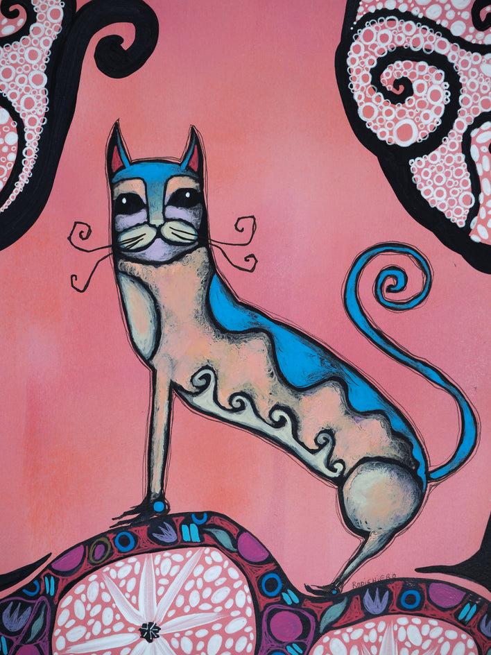 Happy Spring Cat by Sara Rodighiero |  Closeup View of Artwork 