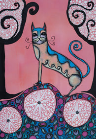 mixed media artwork by Sara Rodighiero titled Happy Spring Cat