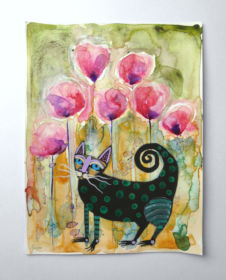 Kitty Between Poppies by Sara Rodighiero |  Context View of Artwork 