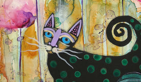 Original art for sale at UGallery.com | Kitty Between Poppies by Sara Rodighiero | $550 | mixed media artwork | 12.6' h x 9.5' w | thumbnail 4