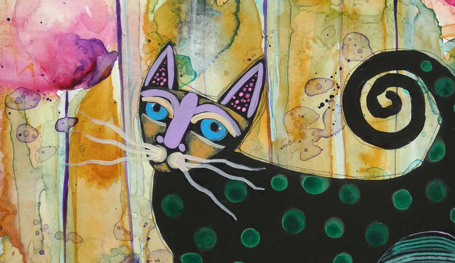 Kitty Between Poppies by Sara Rodighiero |   Closeup View of Artwork 