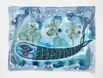 Original art for sale at UGallery.com | Lazy Sunday by Sara Rodighiero | $725 | mixed media artwork | 11.8' h x 15.8' w | thumbnail 3