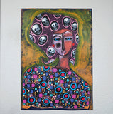 Original art for sale at UGallery.com | Pretty New Things Make Me Happy by Sara Rodighiero | $1,325 | mixed media artwork | 23.4' h x 16.5' w | thumbnail 3