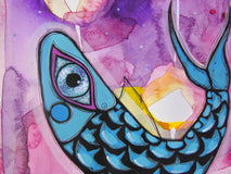 Original art for sale at UGallery.com | Purple Ocean Nights by Sara Rodighiero | $450 | mixed media artwork | 9.4' h x 6.7' w | thumbnail 4