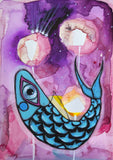 Original art for sale at UGallery.com | Purple Ocean Nights by Sara Rodighiero | $450 | mixed media artwork | 9.4' h x 6.7' w | thumbnail 1