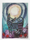 Original art for sale at UGallery.com | Strolling Under a Full Moon by Sara Rodighiero | $450 | mixed media artwork | 9.4' h x 6.7' w | thumbnail 3