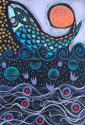 Original art for sale at UGallery.com | To the Stars and Beyond by Sara Rodighiero | $600 | mixed media artwork | 11.6' h x 8.1' w