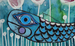Original art for sale at UGallery.com | Underwater Garden by Sara Rodighiero | $550 | mixed media artwork | 12.6' h x 9.5' w | thumbnail 4