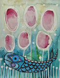 Original art for sale at UGallery.com | Underwater Garden by Sara Rodighiero | $550 | mixed media artwork | 12.6' h x 9.5' w | thumbnail 1