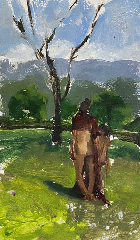 Original art for sale at UGallery.com | Figures in a Landscape by Sara Sisun | $325 | oil painting | 11' h x 8' w