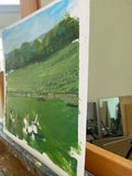 Original art for sale at UGallery.com | Painter in a Field by Sara Sisun | $575 | oil painting | 12' h x 12' w | thumbnail 2