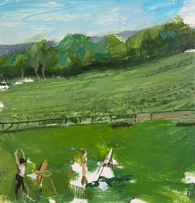 Original art for sale at UGallery.com | Painter in a Field by Sara Sisun | $575 | oil painting | 12' h x 12' w