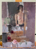 Original art for sale at UGallery.com | Studio Self Portrait by Sara Sisun | $875 | oil painting | 16' h x 12' w | thumbnail 3