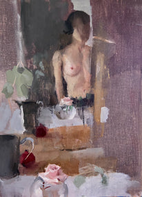 oil painting by Sara Sisun titled Studio Self Portrait