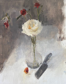 oil painting by Sara Sisun titled White Rose