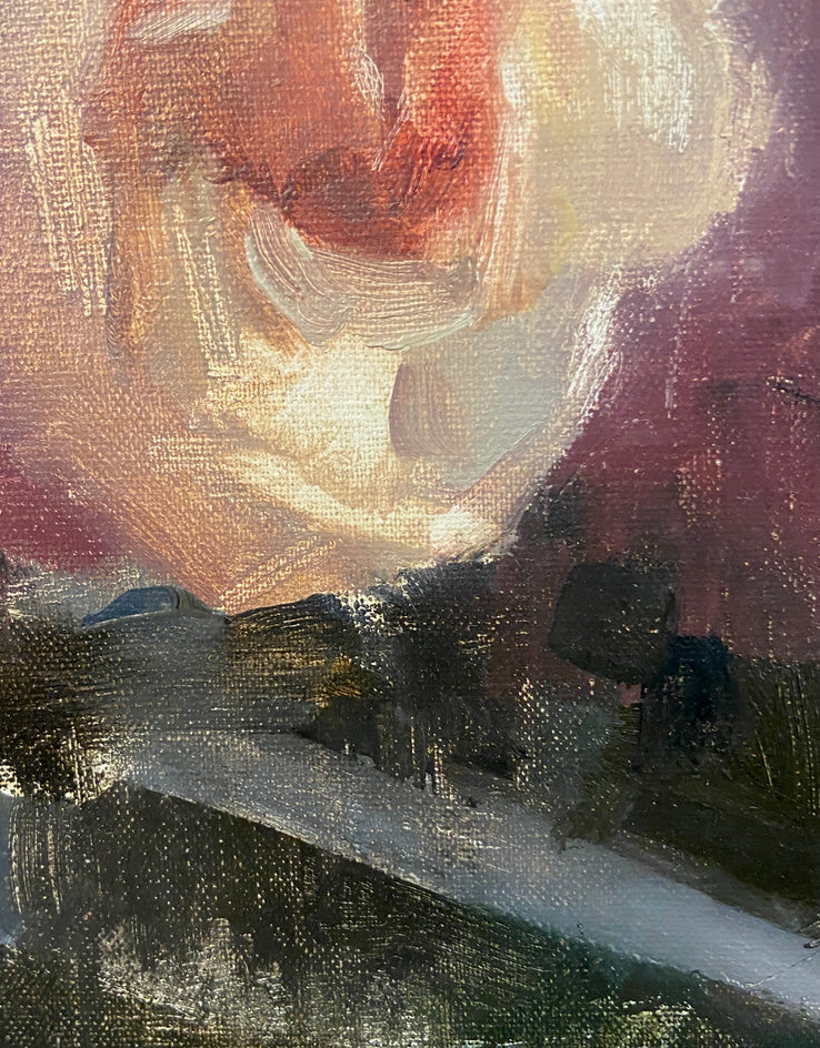 Wilting Rose, Peach, Knife by Sara Sisun |  Closeup View of Artwork 