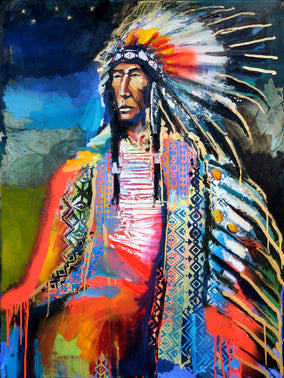 Original art for sale at UGallery.com | A Seated Chief by Scott Dykema | $3,675 | mixed media artwork | 40' h x 30' w