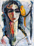 Original art for sale at UGallery.com | Bird Song by Sharon Sieben | $750 | acrylic painting | 24' h x 18' w | thumbnail 1