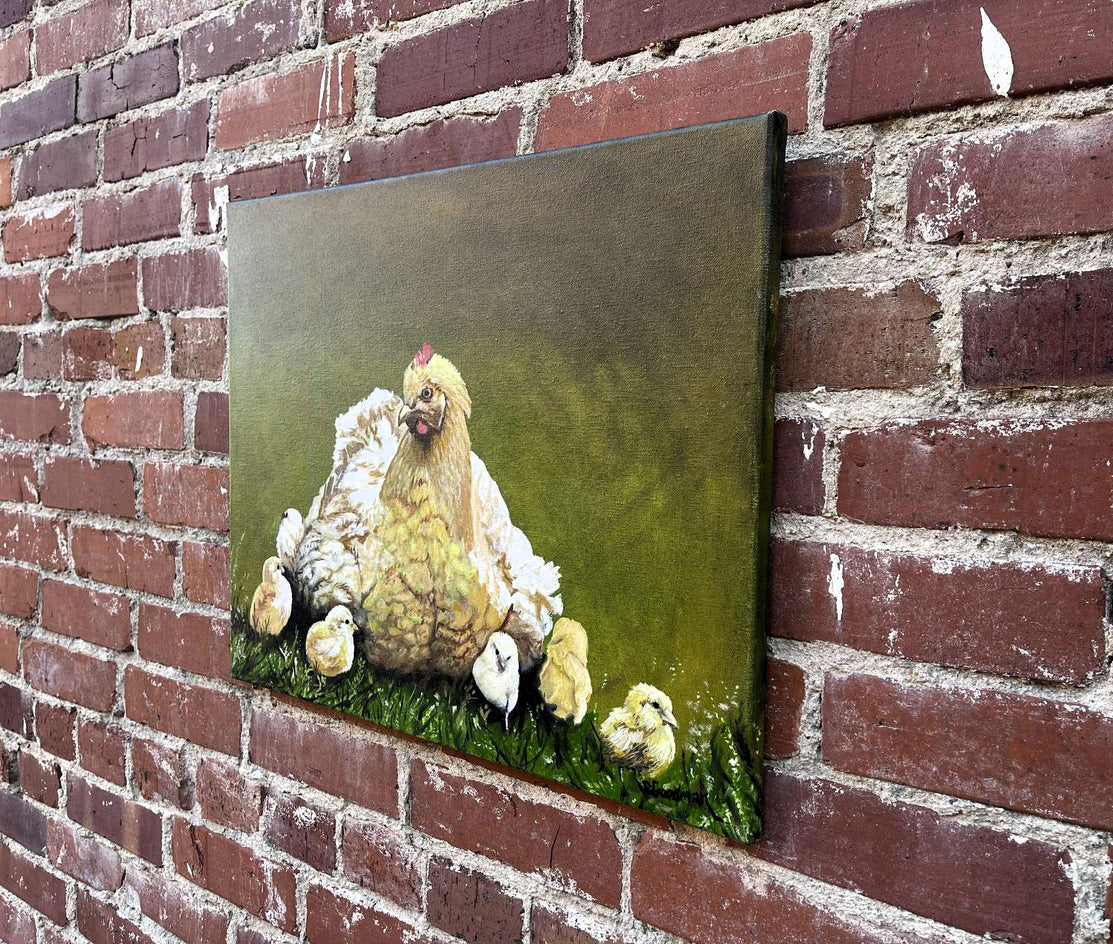 Hen & Chicks by Shela Goodman |  Side View of Artwork 