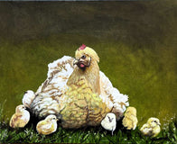 Original art for sale at UGallery.com | Hen & Chicks by Shela Goodman | $600 | oil painting | 16' h x 20' w | thumbnail 1