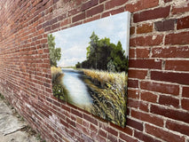 Original art for sale at UGallery.com | Lilypads on the River by Shela Goodman | $2,175 | oil painting | 30' h x 40' w | thumbnail 2