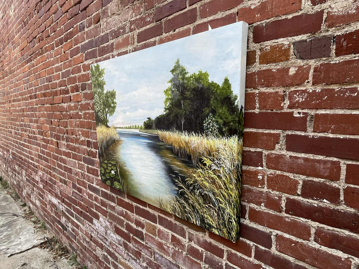 Lilypads on the River by Shela Goodman |  Side View of Artwork 