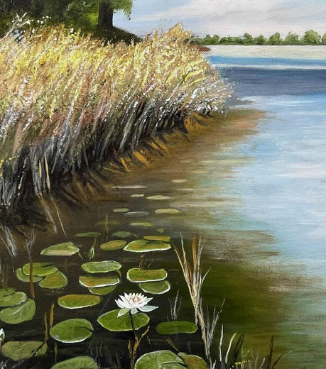 Lilypads on the River by Shela Goodman |   Closeup View of Artwork 