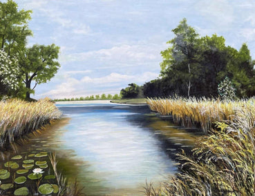 oil painting by Shela Goodman titled Lilypads on the River