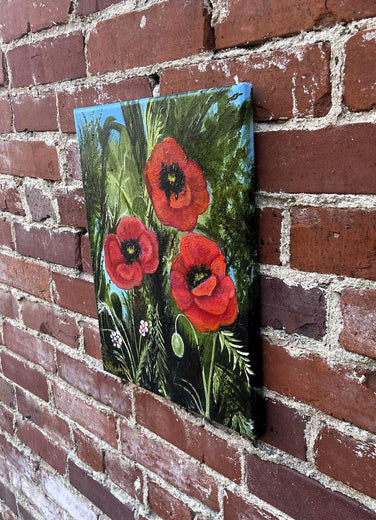 Poppies by Shela Goodman |  Side View of Artwork 