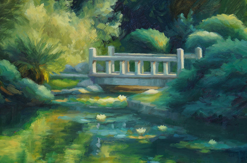 Bridge in the Japanese Garden by Sherri Aldawood |   Closeup View of Artwork 