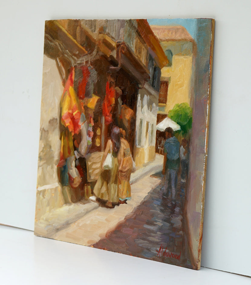 Shopping in Cordoba by Sherri Aldawood |  Side View of Artwork 