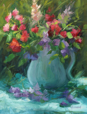 Original art for sale at UGallery.com | Sweet Peas and Bougainvillea by Sherri Aldawood | $525 | oil painting | 14' h x 11' w