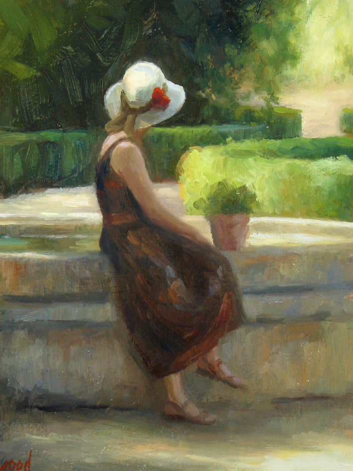 Woman at the Fountain by Sherri Aldawood |  Closeup View of Artwork 