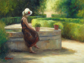 Original art for sale at UGallery.com | Woman at the Fountain by Sherri Aldawood | $625 | oil painting | 12' h x 16' w