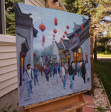 Original art for sale at UGallery.com | Old Town Wuxi by Shuxing Fan | $1,350 | oil painting | 24' h x 24' w | thumbnail 2