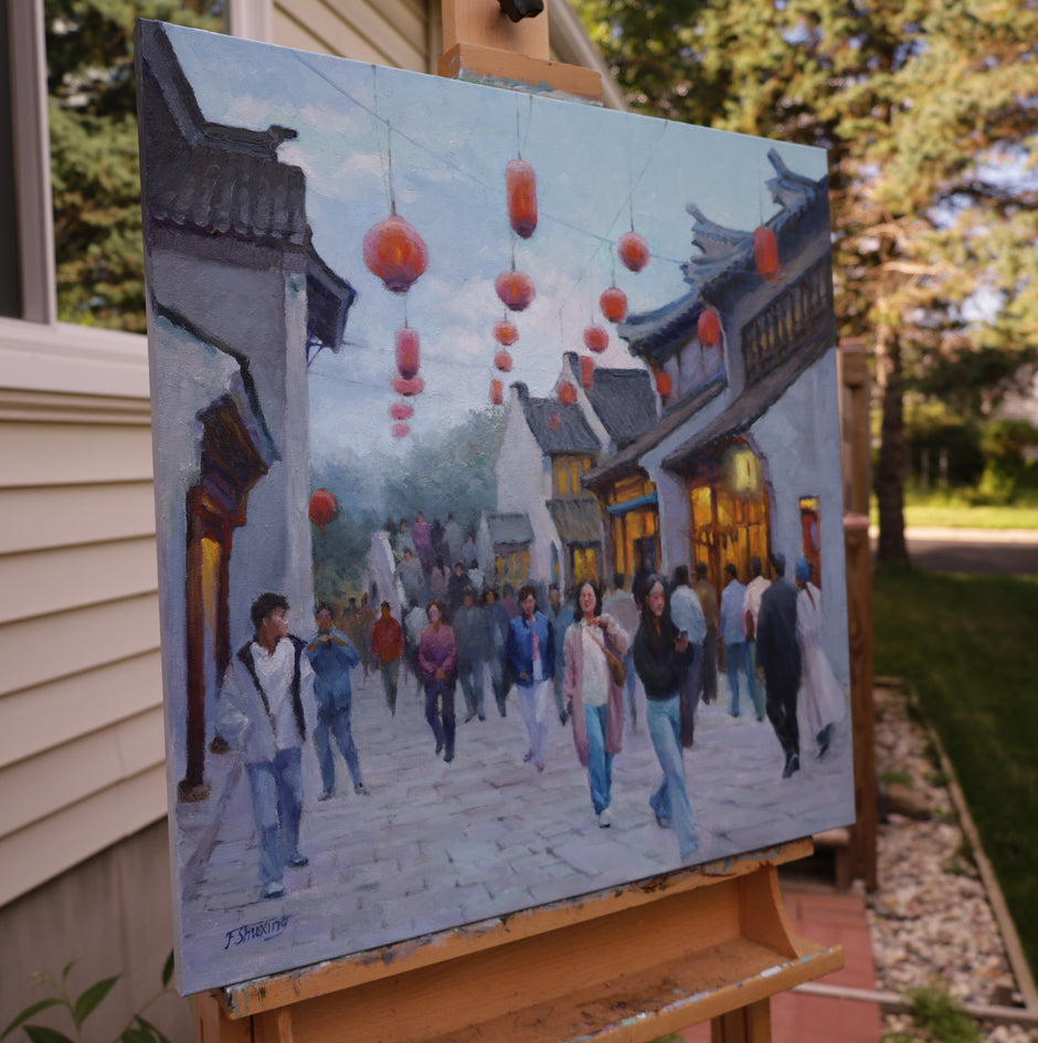 Old Town Wuxi by Shuxing Fan |  Side View of Artwork 