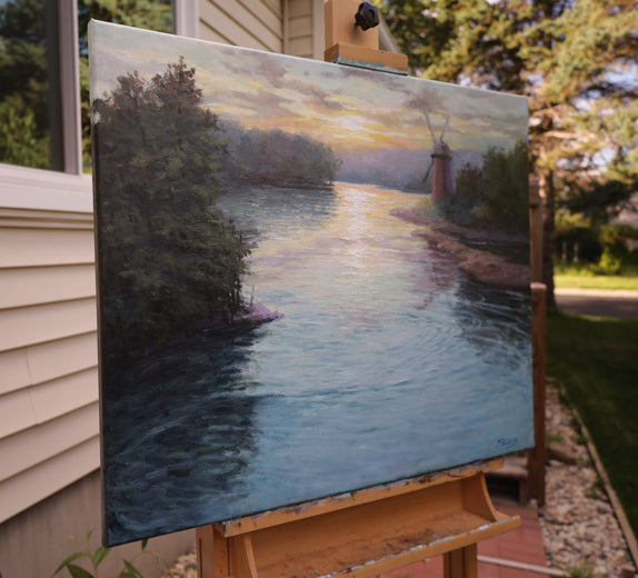 River Sunset by Shuxing Fan |  Side View of Artwork 