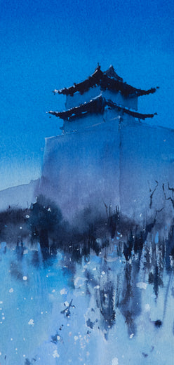 Watercolor Impressions of Chinese Architecture 5 by Siyuan Ma |  Side View of Artwork 