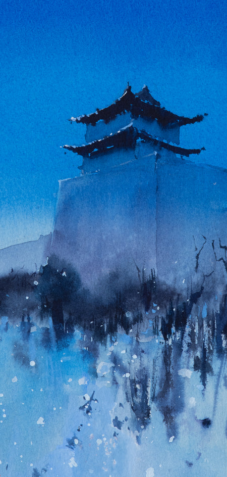 Watercolor Impressions of Chinese Architecture 5 by Siyuan Ma |  Side View of Artwork 