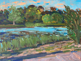 Original art for sale at UGallery.com | Plein Air Forest-Side by Srinivas Kathoju | $450 | oil painting | 12' h x 16' w